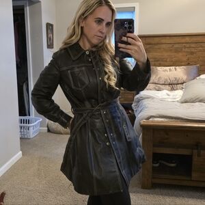 Vintage Brown Leather Belted Jacket